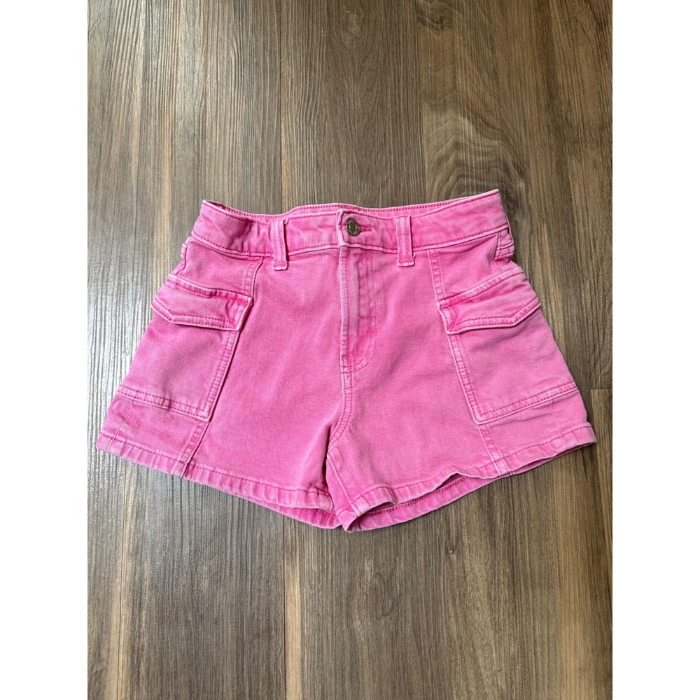 Gap Girls Pink Cargo Denim Shorts Shortie High Rise Size 12 Y2K Neon